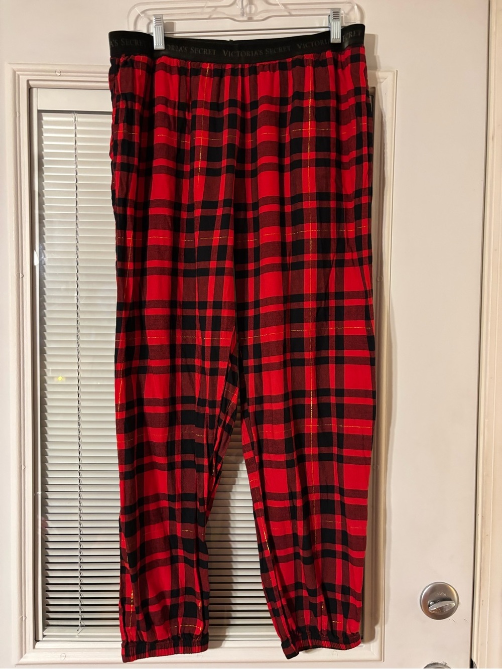 Victoria's Secret Red and Black Plaid Lounge Pants with Logo Waistband